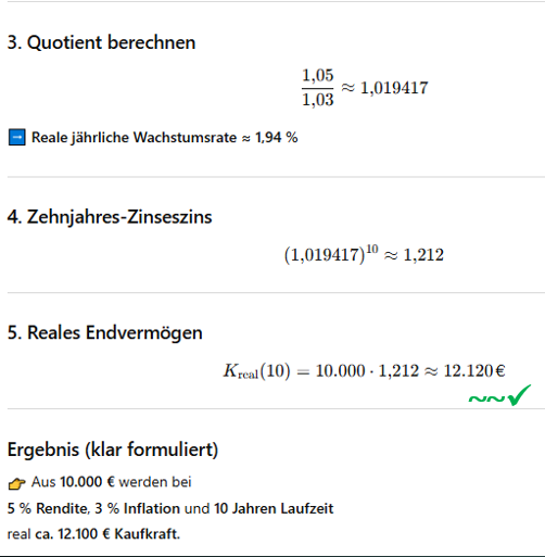 Rechenergebnis des LLM: durch das Schrittweise vorgehen wurde die Fischergleichung korrekt berechnet.