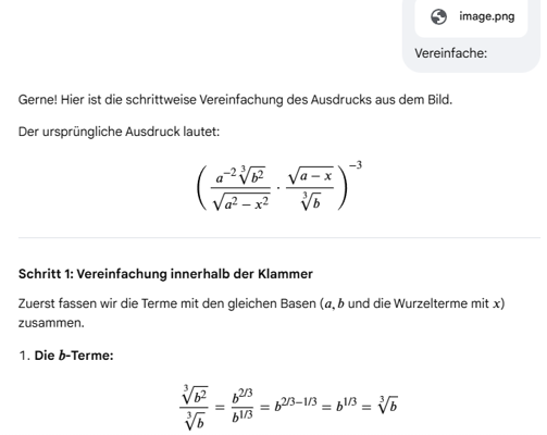 Formel vereinfachen mit LLM - Ausgangsformel: ((a^-2 · b^(2/3)) / sqrt(a^2 - x^2) · sqrt(a-x)/b^(1/3))^-3