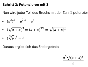 Formel vereinfachen mit LLM: Schritt 2: potenzieren und Ergebnis