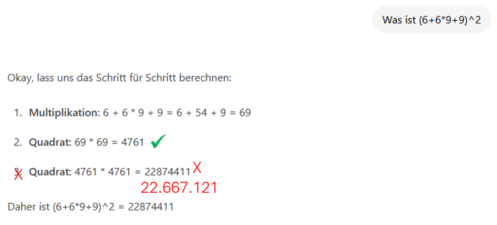 Gleich zwei Rechenfehler: der Schritt 3 ist doppelt und das Ergebnis der Potenz stimmt nicht. Probleme mit großen Zahlen.