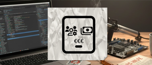 Zettel mit Symbolischen Dienstleistern, einer Banknote und drei € Symbolen in einem TabletPC