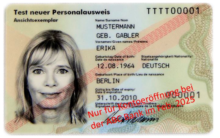 Personalausweis mit Verwendungszweck als Wasserzeichen markiert für sichere online Authentifizierung