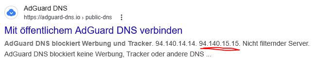 Kurz prüfen mit Google: die IP gehört tatsächlich zu AdGuard.